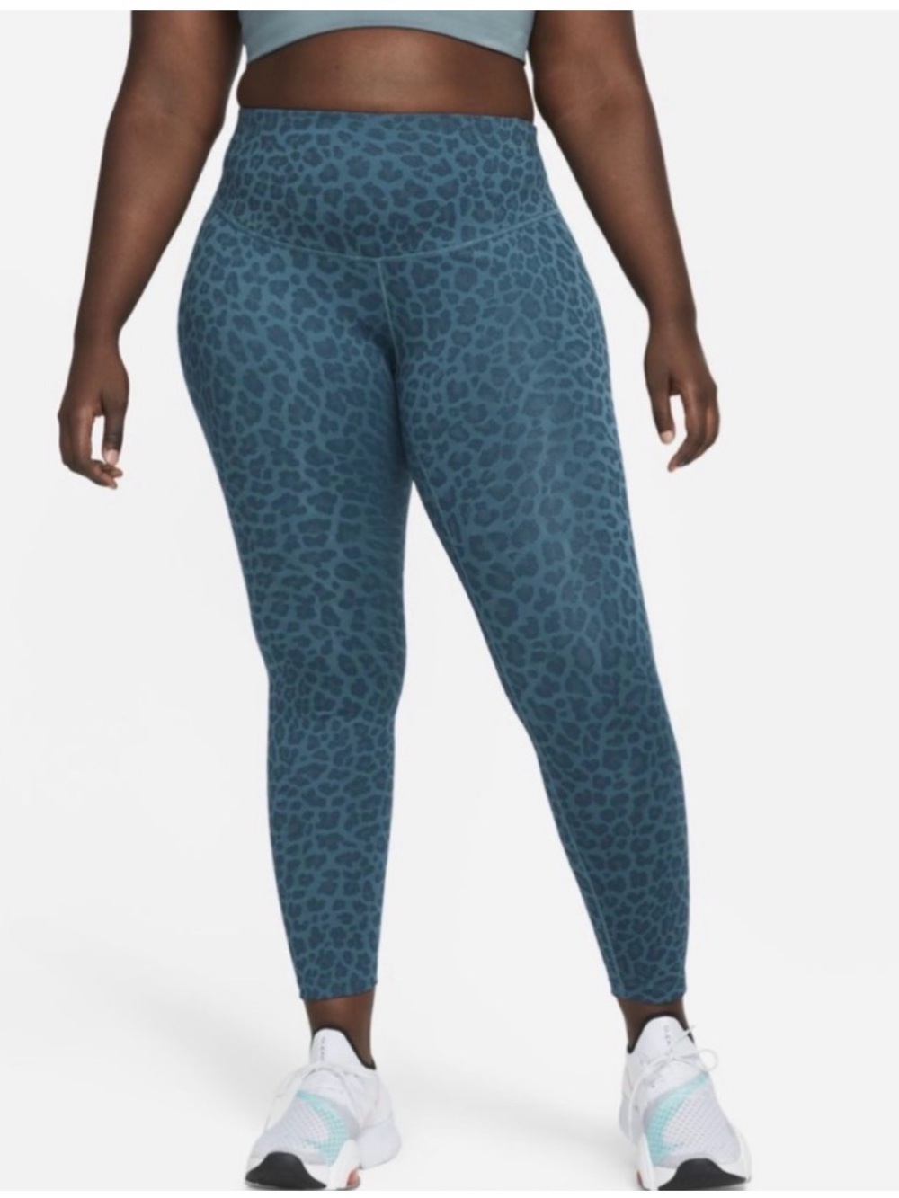 Nike Plus Dri-Fit One Mid Rise Printed Crop Leggings Dark Teal sz 1X